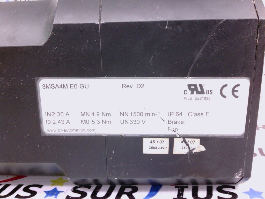 B&R AUTOMATION 8MSA4M.E0-GU SERVO MOTOR IN 2.30A I0 2.43A 330V 4.9 5.3 ...