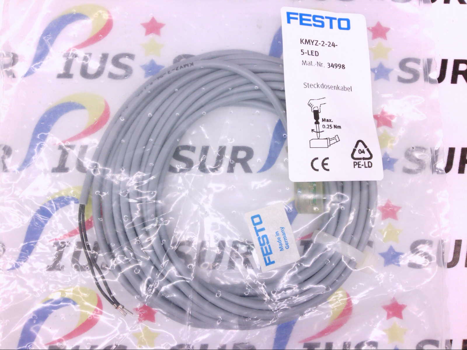 NSOP FESTO ELECTRIC KMYZ-2-24-5-LED KMYZ2245LED PLUG SOCKET CABLE 34998 