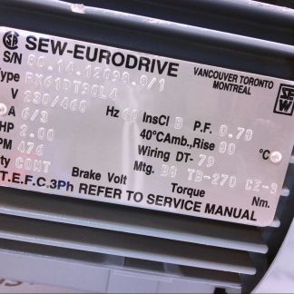 SEW-EURODRIVE R27DT90L4 2 HP Inline Gear Motor RPM 226 V 230/460 Hz 60 Duty CONT for sale online 
