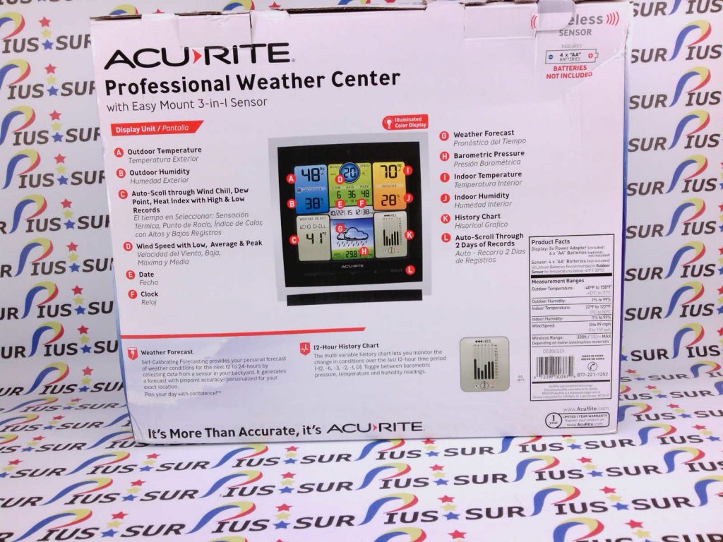 Acu Rite Pro ACU-RITE PROFESSIONAL WEATHER CENTER WIRELESS 3-IN-1 SENSOR INDOOR ...