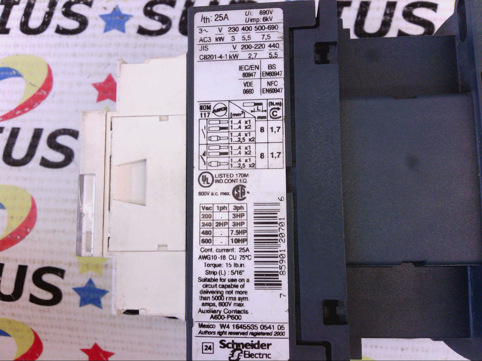 thumbnail image 2 of Schneider Electric LC1D12B7 Contactor - 24V Coil, 3-Pole, 3 Phase, NEW 2 of 4