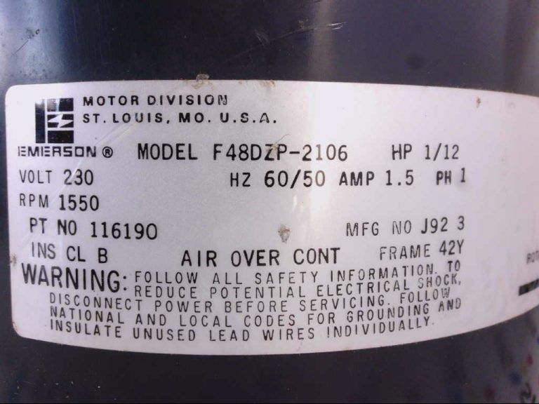 Emerson Motor Division F48DZP-2106 116190 Volts 230 HP 1/12 RPM 1550 ...