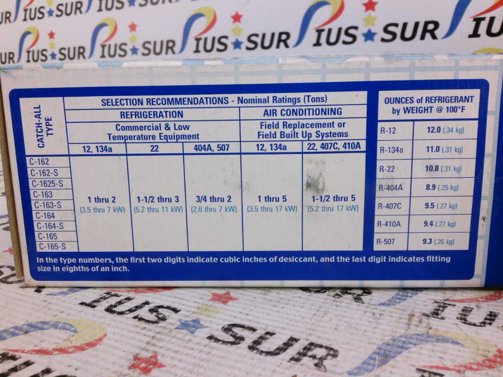 Sporlan Filter Drier Chart